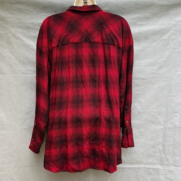 J. Jill Size Medium Red Black Plaid Collared Shirt Button Down Fall Autumn Cozy - Picture 7 of 7